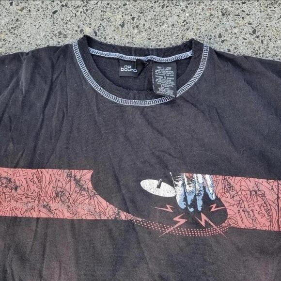 Vtg Y2k NO BOUNDARIES Non Stop Hip Hop Vinyl DJ Graphic Sunfaded Skate T Shirt L - Picture 2 of 4